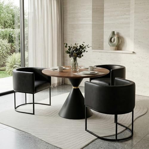 HNY Mid Century Modern Upholstered Barrel Black Dining Chairs by HNY