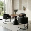 HNY Mid Century Modern Upholstered Barrel Black Dining Chairs by HNY