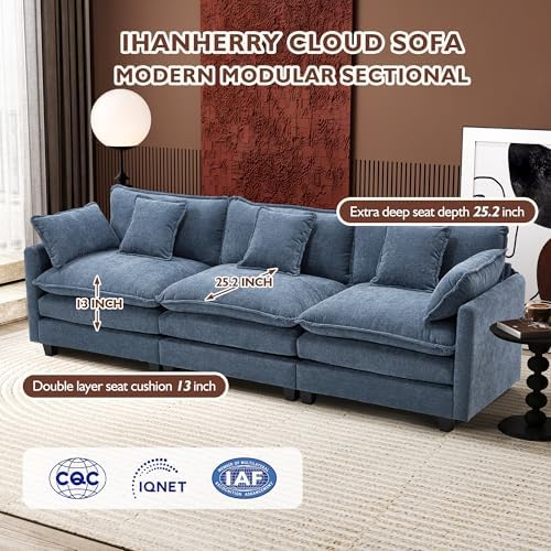 Ihanherry 111.4 Inch 3-Seater Cloud Sofa, Modular Sectional Couch, Modern Deep - Image 3