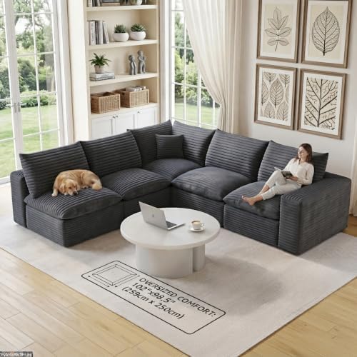 103" Cloud Couch Modular Sectional Sofa, Oversized L-Shaped 5 Seater Deep Seat by MAKIAAP