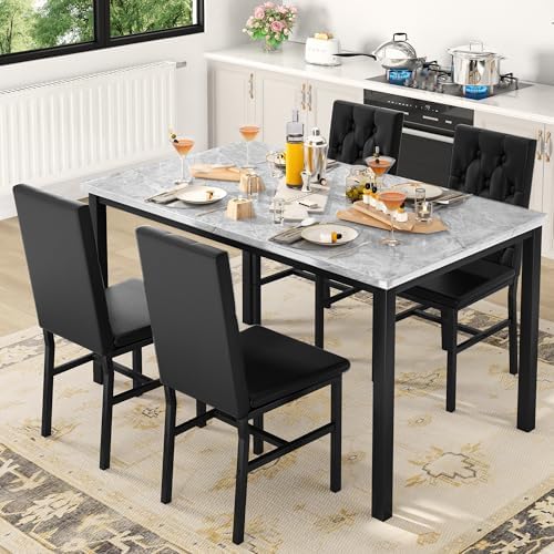 Hooseng Dining Table Set for 4, Faux Marble Small Kitchen Table Chairs Set of 4 - Image 3