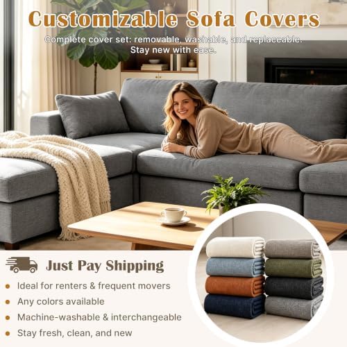 Oversized Modular Sectional Sofa, Light Grey - Image 6