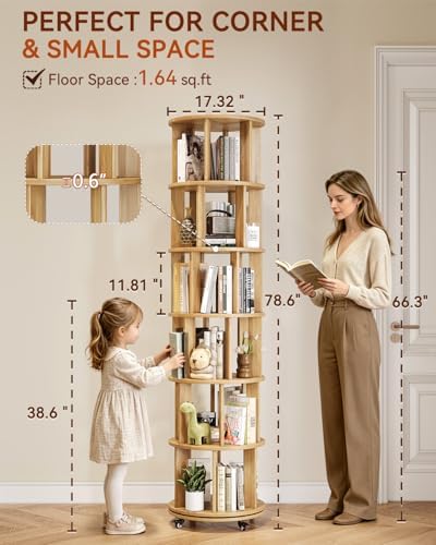 Rotating Bookshelf, 6 Tier Solid Wood Bookshelf Tower - Image 2