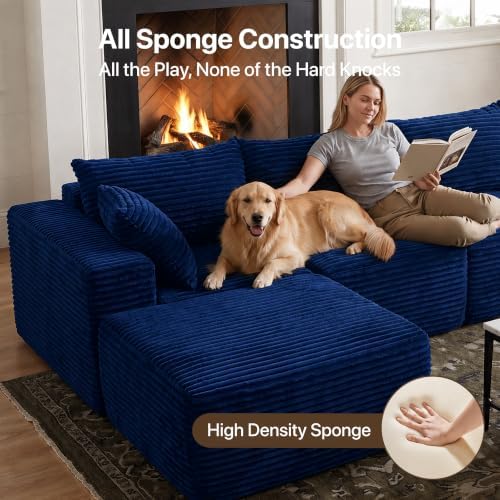 Claiks 132" Boneless Couch, U-Shape Corduroy Sectional Sofa - Image 5