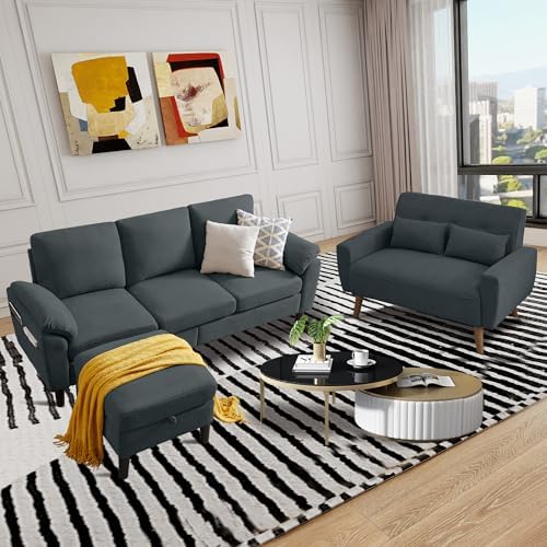 2 Piece Sectional Sofa Set, Movable Ottoman and Loveseat Sofa Set Polyester - Image 6