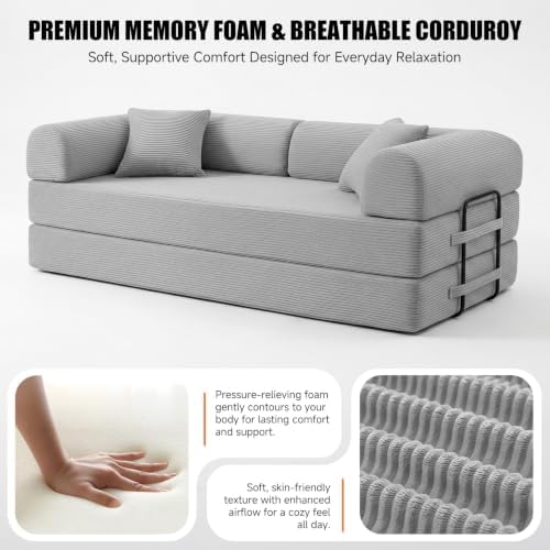 79" Memory Foam Sofa Bed, Convertible Futon Boneless Couch - Image 5
