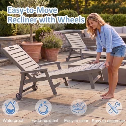 Outdoor Chaise Lounge Chairs set of 2, 5-Position Adjustable Backrest, - Image 6