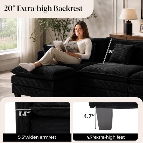 Corduroy Cloud Couch Modular Sectional Sofa, Oversized Deep Seat Modern - Image 3