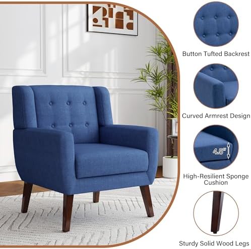 Accent Chair, Upholstered Armchair in Linen - Image 6