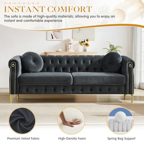 JEEOHEY 2 Pieces Mid Century Modern Chesterfield Sofa Set, Upholstered Button - Image 6