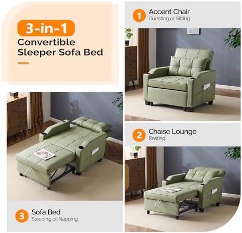 VINGLI Convertible Sleeper Chair Bed, Pull Out Sofa Couch - Image 4