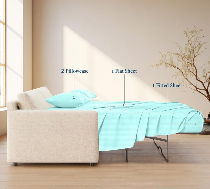 800 Series 100% Egyptian Cotton Sleeper Sofa Bed Sheet Set Stripe Olympic Queen - Image 3