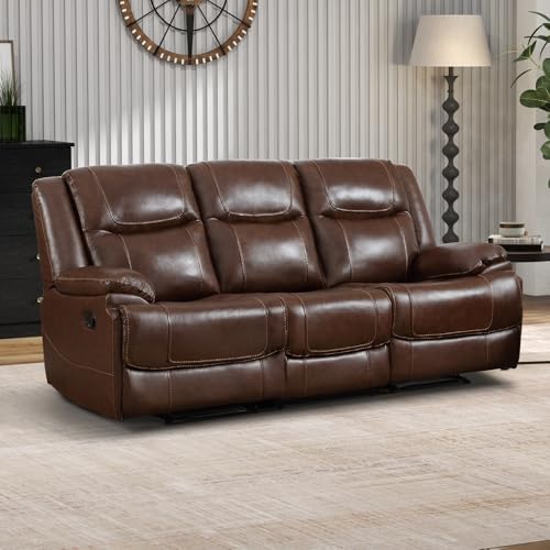 EBELLO Genuine Leather Recliner Manual 3 Seat Sofa Couch by EBELLO