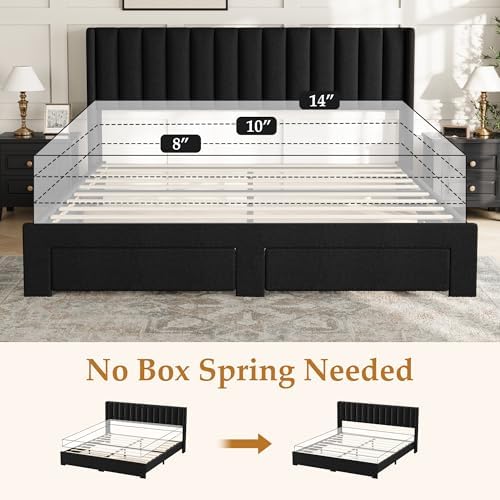 GarveeHome King Bed Frame, Bed Frame Upholstered Platform Bed - Image 6
