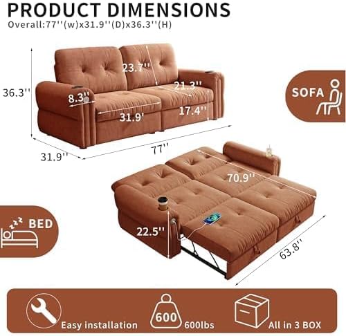 NicBex 77"Convertible sofa Bed, Pull out Couch - Image 2