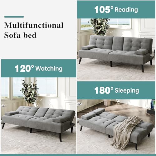64" Futon Sofa Bed, Small Loveseat - Image 4