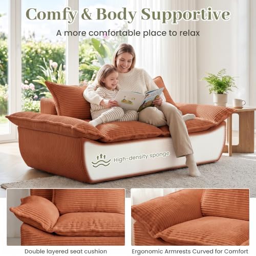 JUIKURY 55" Convertible Corduroy Sofa Bed, Boneless Foldable Loveseat Sleeper - Image 4