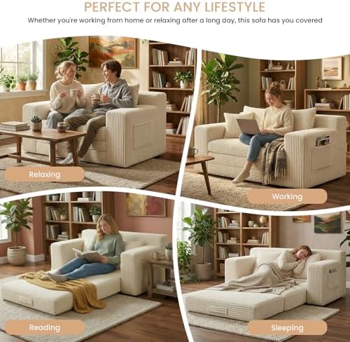Boneless Loveseat Sofa Bed, Tri-Folding Convertible Futon Sleeper - Image 6