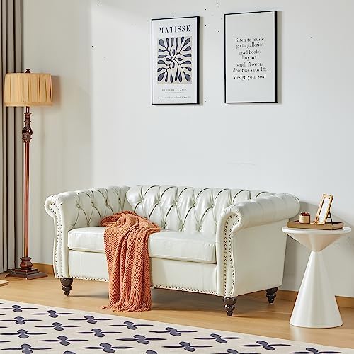 LEVNARY Leather Sofa, Chesterfield Tufted Upholstered 2 Seater Couch, Modern - Image 3