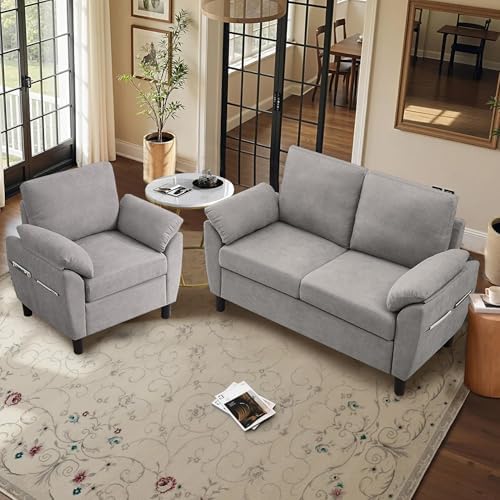 2 Piece Sectional Sofa Set, Modern Linen Small Sofa Couch - Image 3