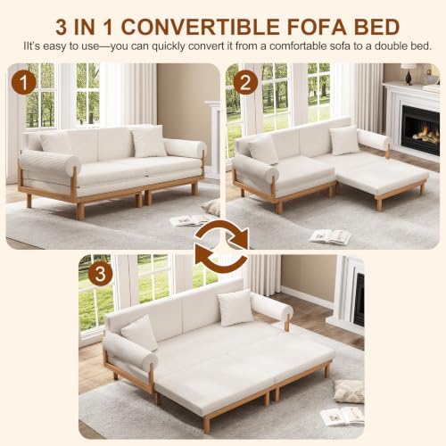 Sofa Bed, 84.65-inch, Pull Out Couch, Full Solid Wood Frame - Image 4