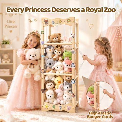 Stuffed Animal Storage Zoo, 45.3" Solid Wood Plush Toy Organizer - Image 2