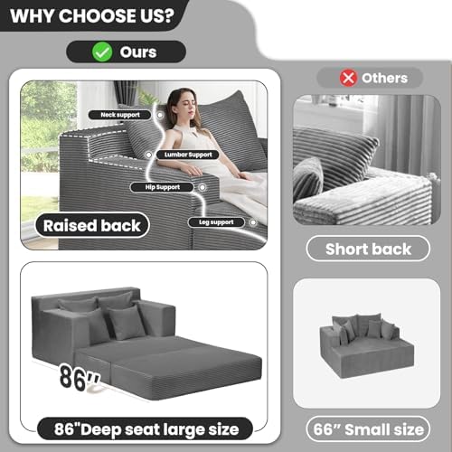 JUIKURY 86” Oversized Chaise Lounge, Corduroy 4 in 1 Chase Lounge Chair Indoor - Image 4