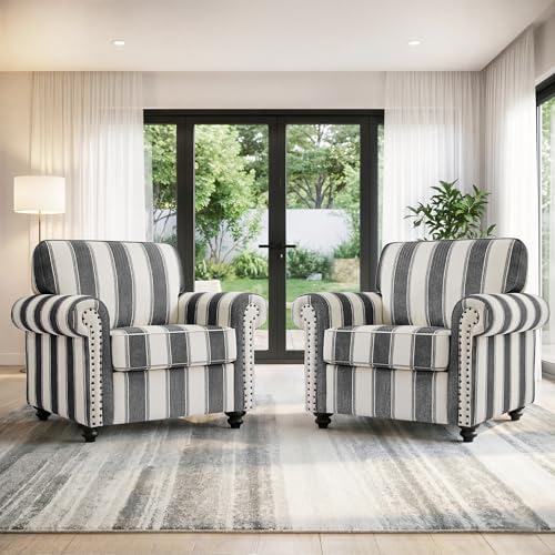 Striped Accent Chair, Comfy Reading Armchair - Image 6