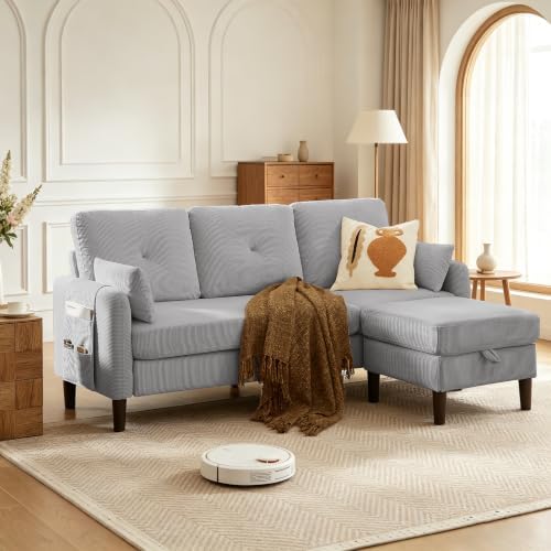 Modern Sectional Sofa with Storage Ottoman, L-Shaped 3-Seat Couch with 2 by Portaforta
