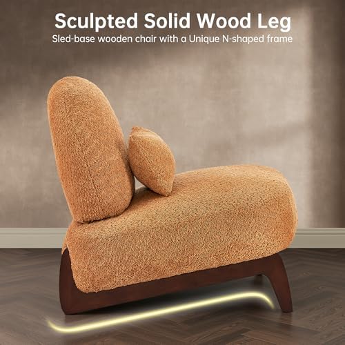 Morden Fort Boucle Chair, Upholstered Accent Chair&Wood Leg, Toffee Orange - Image 4
