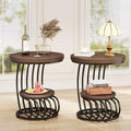 Tribesigns Round End Side Table: 2 Tiers Side Table Set of 2, Vintage End Table by Tribesigns