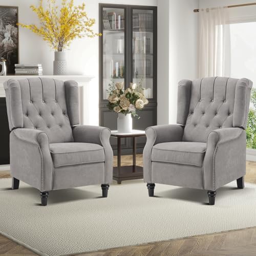 EBELLO 2 Pcs Pushback Recliner Chairs, Fabric Armchair Push Back Recliner by EBELLO