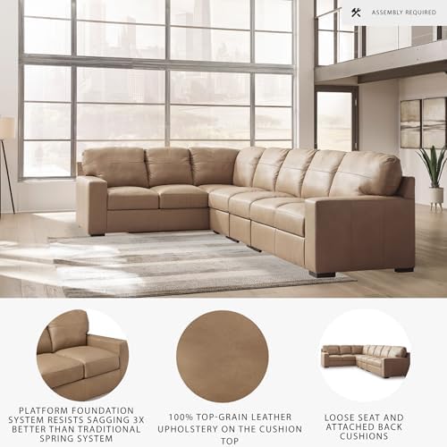 Signature Design by Ashley Large Leather Sectional Sofa, Toffee Brown - Image 4