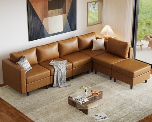 ABCASA Faux Leather Sectional, Modular Sectional Sofa by ABCASA