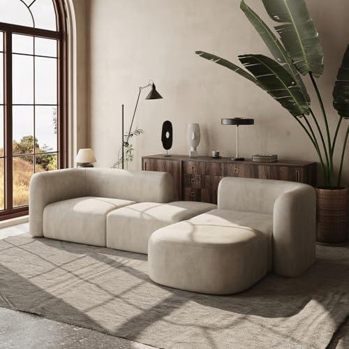 Acanva Mellow Modern Tight Curved Back Velvet Sofa, 4 Seater Modular - Image 3
