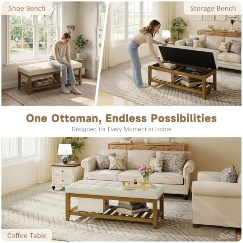Befurtori Ottoman with Storage Bench, Linen Upholstered Bench - Image 4