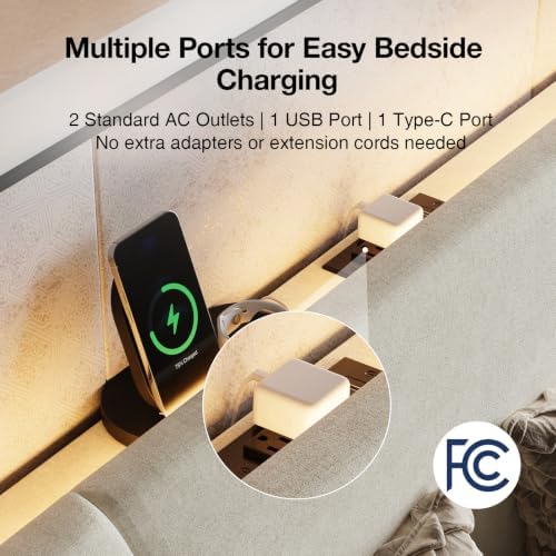 Novilla King Lift Up Storage Bed Frame/Charging Station/LED Light - Image 4