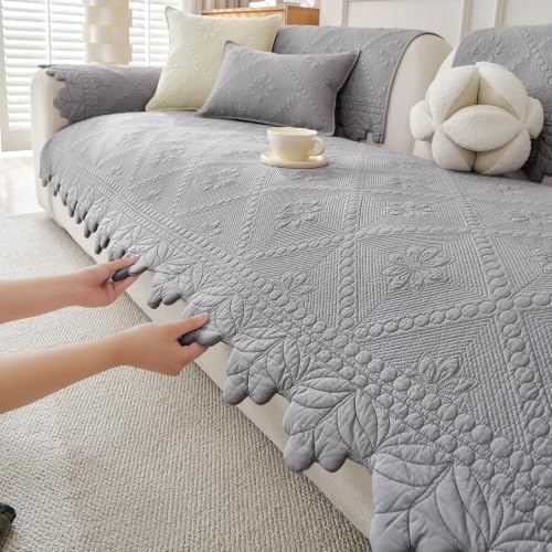 vctops Farmhouse 100% Cotton Quilted Couch Cover Floral Embroidered Sofa Cover - Image 6