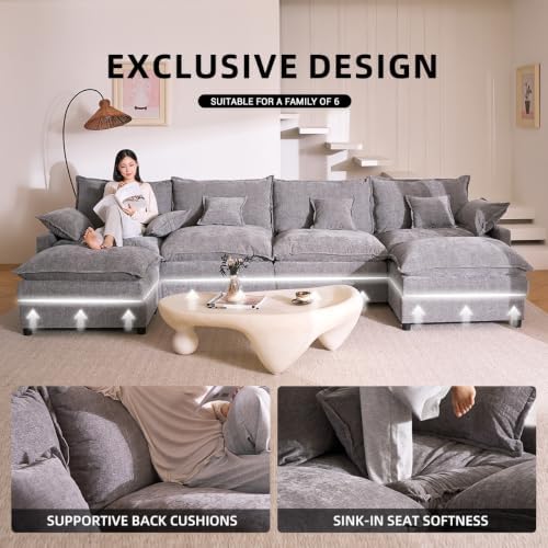 GOSUHI 142.5" U-Shaped Modular Cloud Couch, Deep Seat, Chenille Slate - Image 3