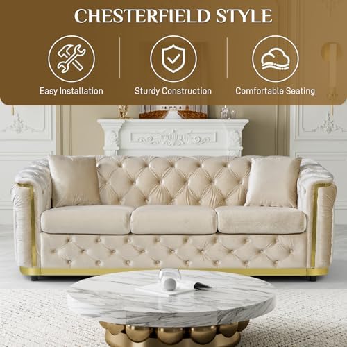 2-Piece 84.6" Velvet Sofa Set, Chesterfield Tufted - Image 6