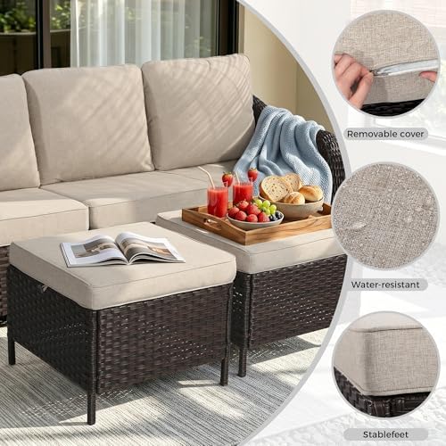 5 Piece Patio Wicker Conversation Set, All-Weather Use Outdoor Wicker Sofa - Image 7