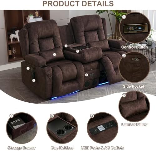 TUNYI Power Loveseat Recliner Sofa - Image 6
