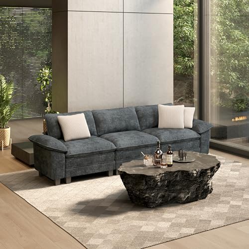 HERA'S HOUSE 124" Oversized Modular Sectional Straight Sofa, Chenille Blue by HERASHOUSE