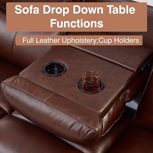 Brown Top Grain Leather Power Recliner Sofa Couch Set - Image 3