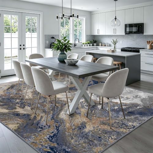 Modern Abstract Blue 8x8 Area Rug: Large Square Rugs - Image 4