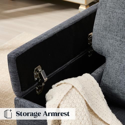Accent Chairs with Armrest Storage, Modern Fabric Reading Chairs, Upholstered - Image 3