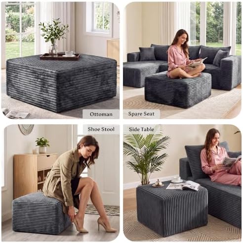 Boneless Ottoman for Couch, Corduroy Cloud Ottoman, Oversized Square Large Pouf - Image 5