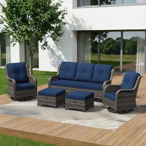5 Piece Outdoor Wicker Patio Furniture Set, Outdoor Swivel Rocker Patio Chairs by Gardenbee