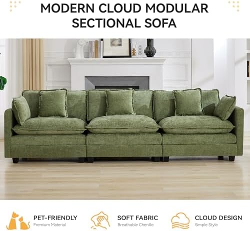 111'' Sectional Cloud Deep Seat Couch, Modern Comfy Chenille Modular Sectional - Image 6