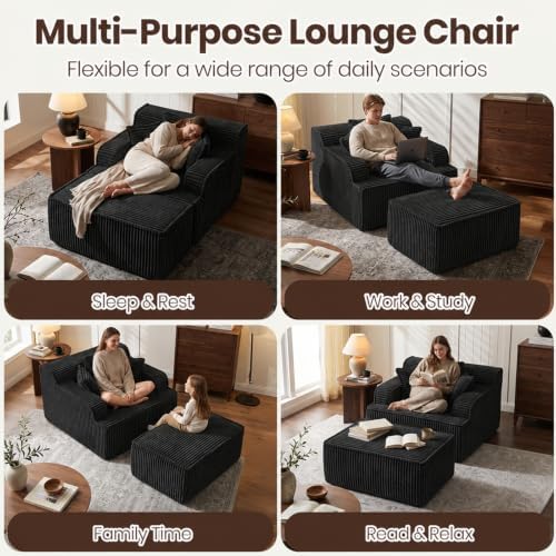 Corduroy Chaise Lounge Chair - Image 4